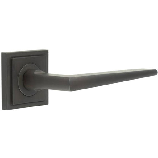 Elegant Dark Bronze Door Handle Square Stepped Rose Solid Brass Interior Handle
