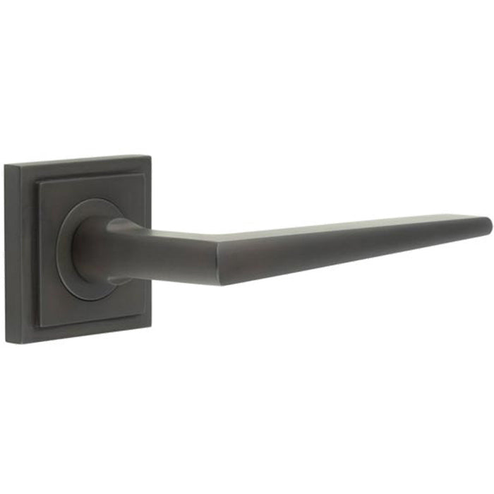 Elegant Dark Bronze Door Handle Square Stepped Rose Solid Brass Interior Handle