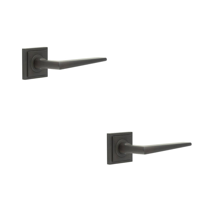 PACK Elegant Dark Bronze Door Handle Square Stepped Rose Solid Brass Interior Handle (1)