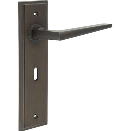 Dark Bronze Lever Door Handle Lock Backplate Modern Homes Solid Brass Interior Handle