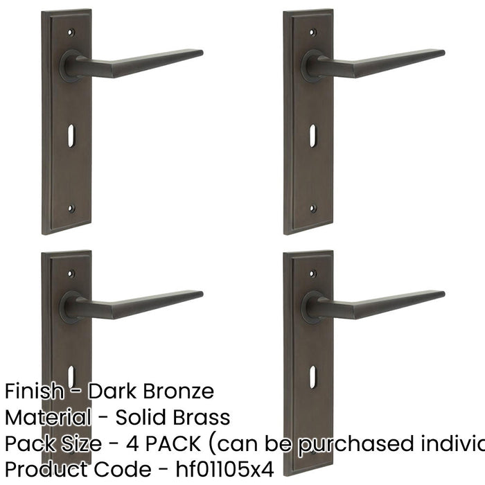 PACK Dark Bronze Lever Door Handle Lock Backplate Modern Homes Solid Brass Interior Handle-1