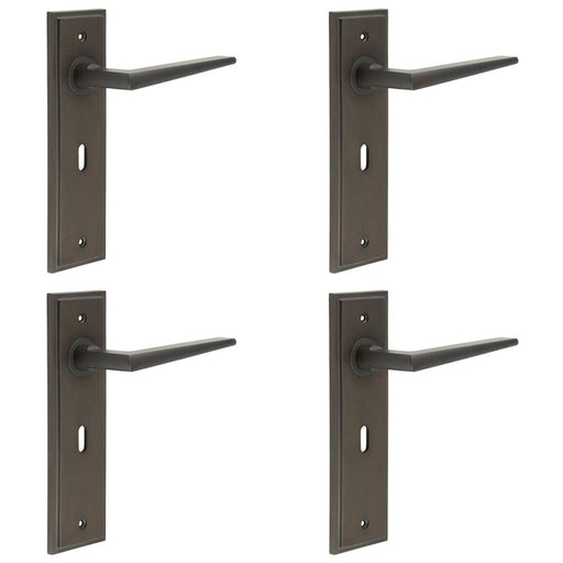 PACK Dark Bronze Lever Door Handle Lock Backplate Modern Homes Solid Brass Interior Handle