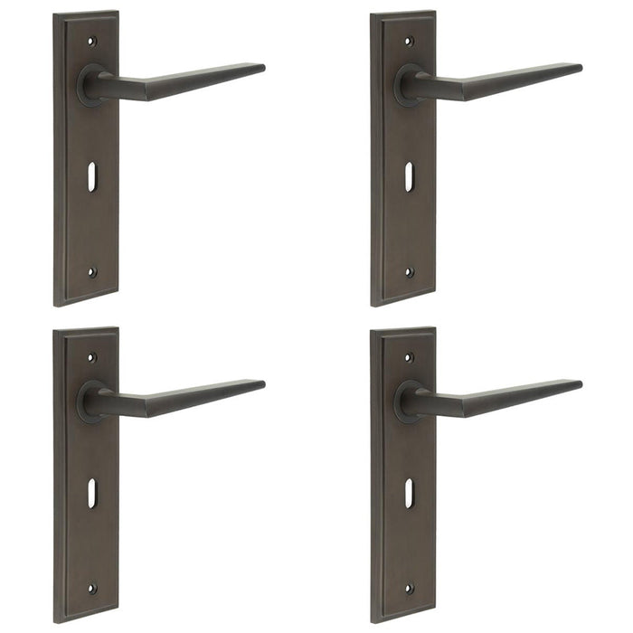 PACK Dark Bronze Lever Door Handle Lock Backplate Modern Homes Solid Brass Interior Handle