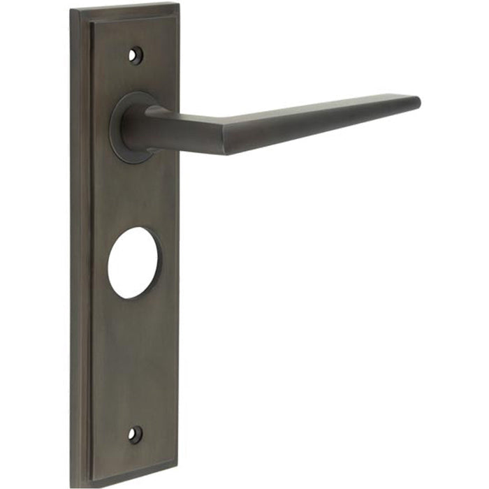 Elegant Dark Bronze Bathroom Door Handle with Backplate Solid Brass Interior Handle