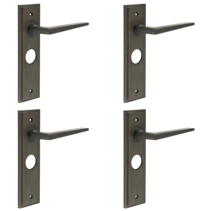 PACK Elegant Dark Bronze Bathroom Door Handle with Backplate Solid Brass Interior Handle