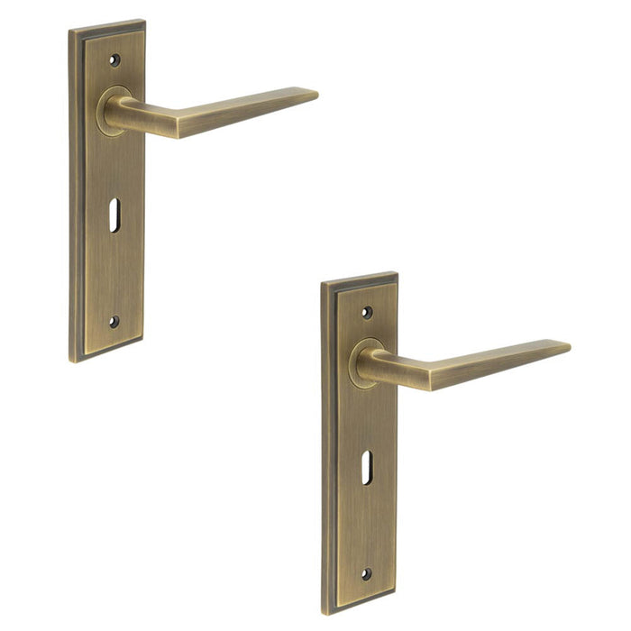 PACK Stylish Antique Brass Door Handle Lock Backplate Modern Homes Solid Brass Interior Handle (1)