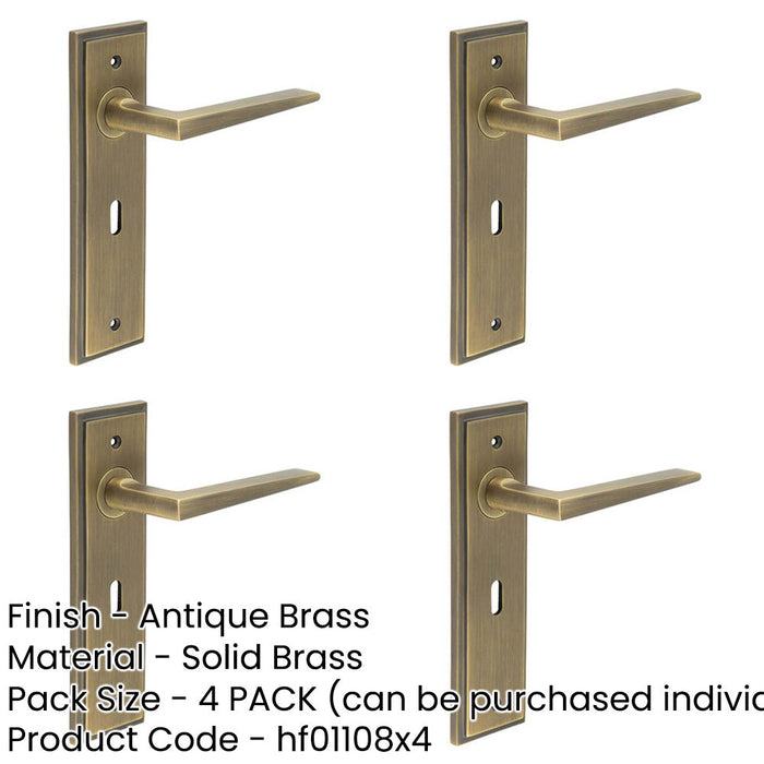 PACK Stylish Antique Brass Door Handle Lock Backplate Modern Homes Solid Brass Interior Handle-1