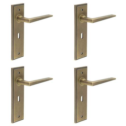 PACK Stylish Antique Brass Door Handle Lock Backplate Modern Homes Solid Brass Interior Handle