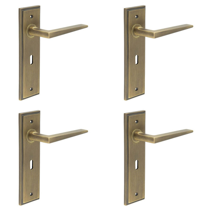 PACK Stylish Antique Brass Door Handle Lock Backplate Modern Homes Solid Brass Interior Handle