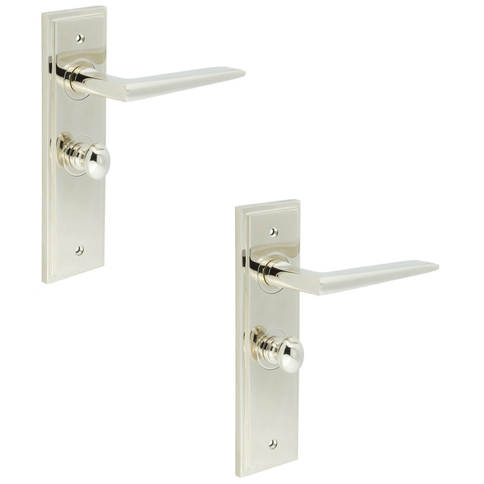 PACK Luxury Polished Nickel Bathroom Door Handle with Backplate Turn Release Solid Brass Interior Handle (2)