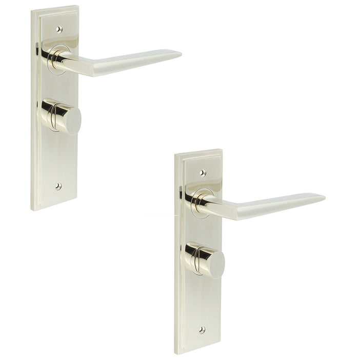 PACK Elegant Polished Nickel Bathroom Door Handle with Backplate Turn Release Solid Brass Interior Handle (3)