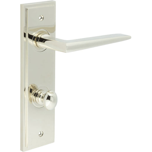 Polished Nickel Bathroom Door Handle with Backplate Turn Release Solid Brass Interior Handle