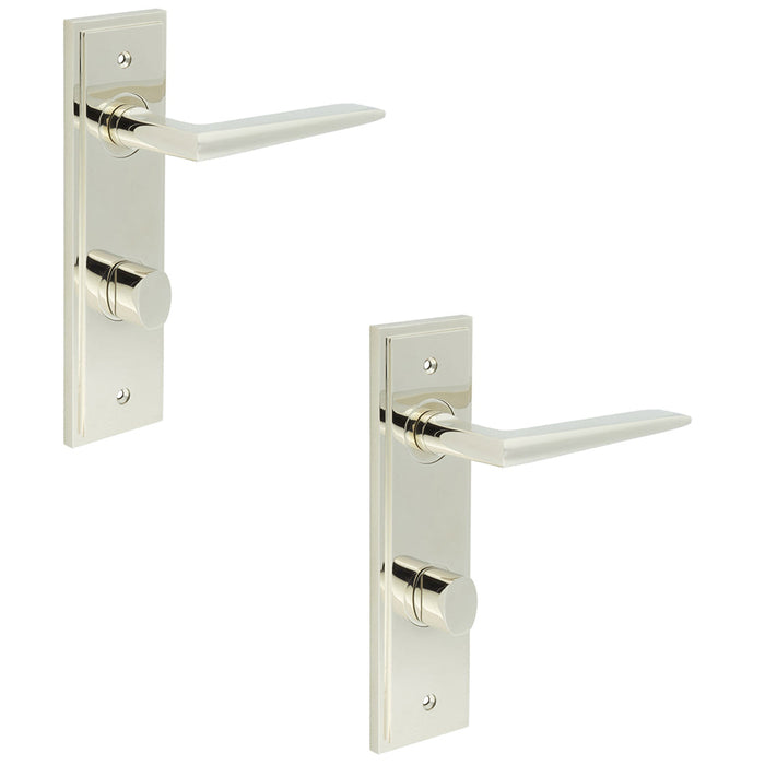 PACK Luxury Polished Nickel Door Handle with Backplate Bathrooms Solid Brass Interior Handle (1)