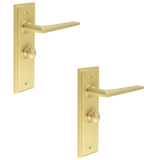 PACK Luxury Satin Brass Door Handle with Backplate Bathroom Solid Brass Interior Handle (1)