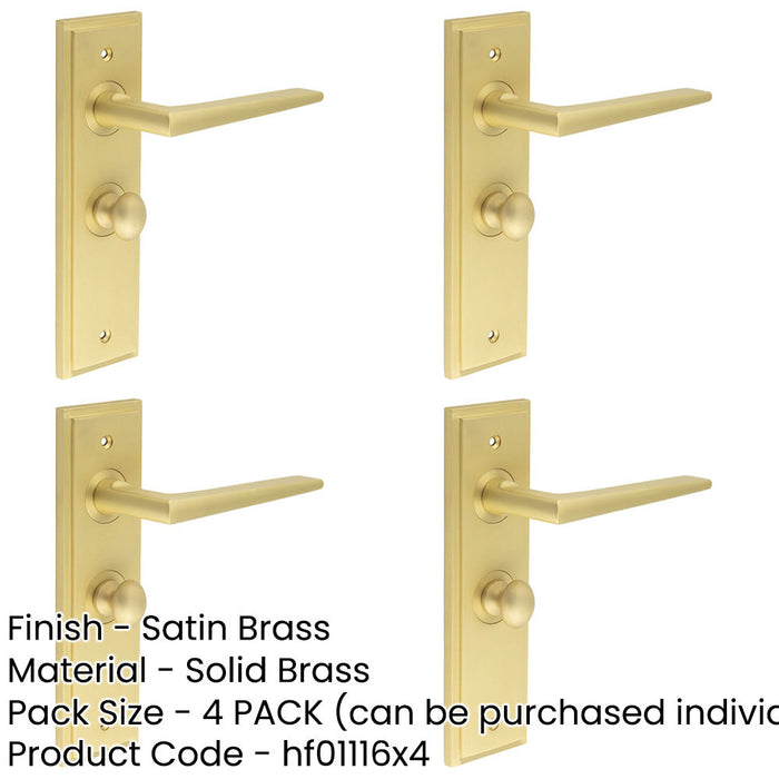 PACK Luxury Satin Brass Door Handle with Backplate Bathroom Solid Brass Interior Handle-1