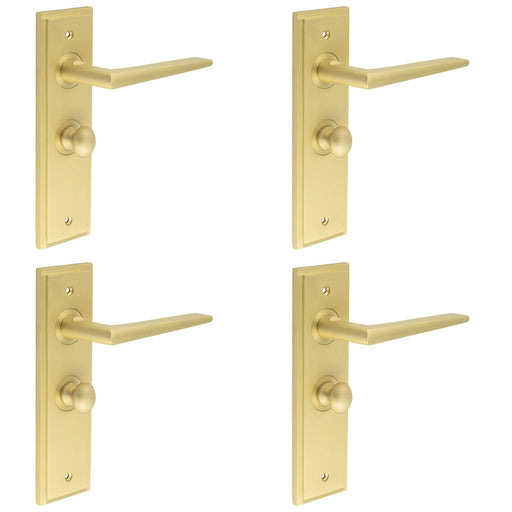 PACK Luxury Satin Brass Door Handle with Backplate Bathroom Solid Brass Interior Handle