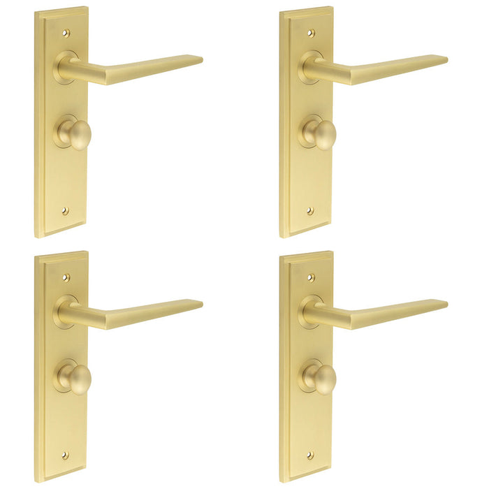 PACK Luxury Satin Brass Door Handle with Backplate Bathroom Solid Brass Interior Handle