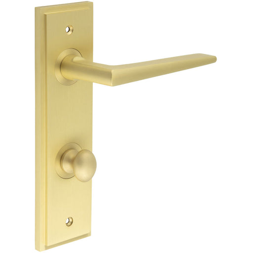 Elegant Satin Brass Bathroom Door Handle with Backplate Turn Release Solid Brass Interior Handle