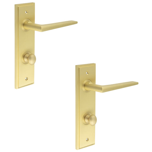 PACK Elegant Satin Brass Bathroom Door Handle with Backplate Turn Release Solid Brass Interior Handle (5)