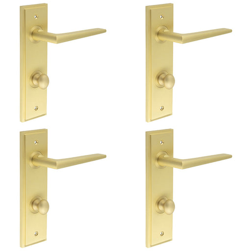 PACK Elegant Satin Brass Bathroom Door Handle with Backplate Turn Release Solid Brass Interior Handle