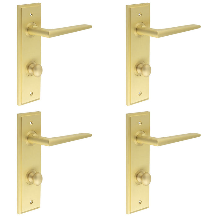 PACK Elegant Satin Brass Bathroom Door Handle with Backplate Turn Release Solid Brass Interior Handle