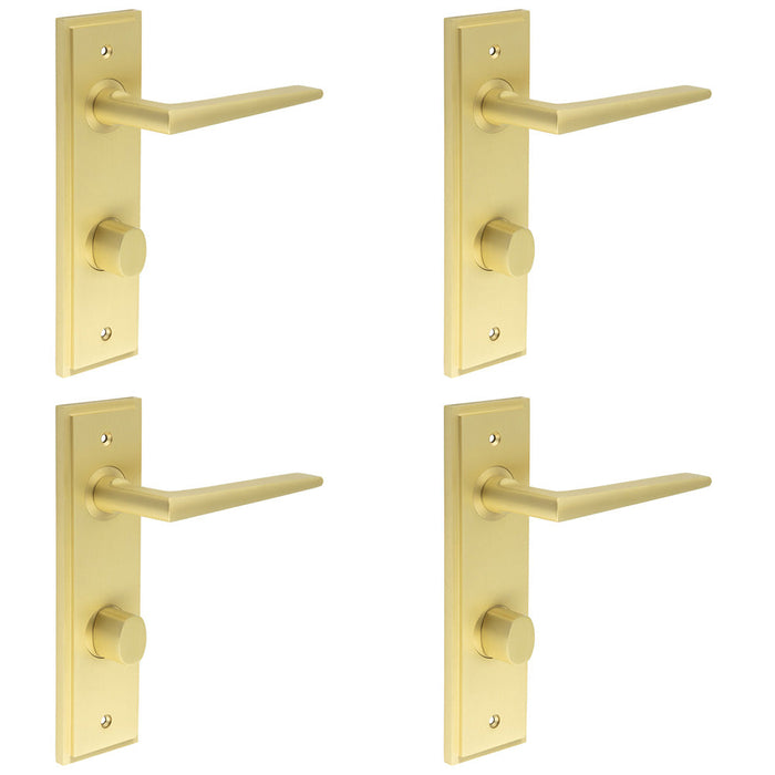 PACK Luxury Satin Brass Door Handle with Turn Release Bathrooms Solid Brass Interior Handle