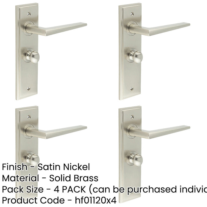 PACK Satin Nickel Bathroom Door Handle with Backplate Turn Release Solid Brass Interior Handle-1