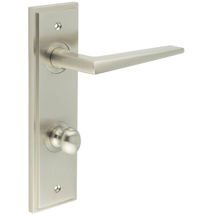 Elegant Satin Nickel Bathroom Door Handle with Turn Release Backplate Solid Brass Interior Handle