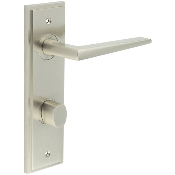 Elegant Satin Nickel Bathroom Door Handle with Turn Release Mechanism Solid Brass Interior Handle