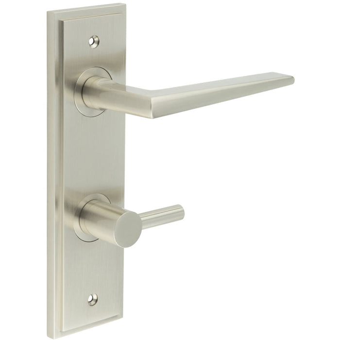 Luxury Satin Nickel Bathroom Door Handle with Backplate Turn Release Solid Brass Interior Handle