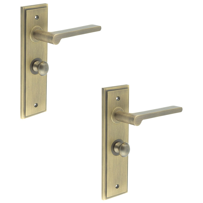 PACK Antique Brass Door Handle with Bathroom Backplate Turn Release Solid Brass Interior Handle (1)