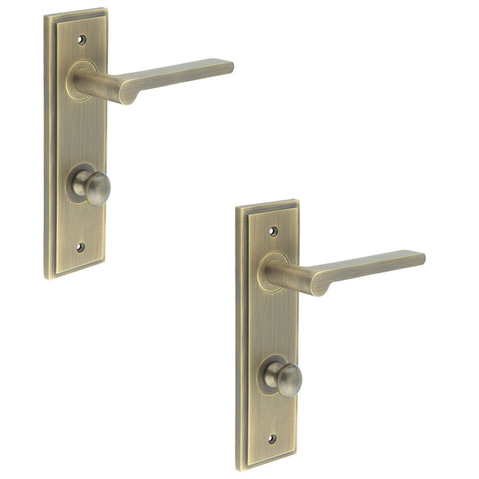 PACK Antique Brass Door Handle with Backplate Bathrooms Elegant Turn Release Design Solid Brass Interior Handle (3)