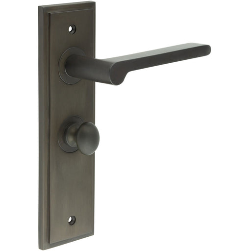 Dark Bronze Bathroom Door Handle with Backplate Turn Release Solid Brass Interior Handle