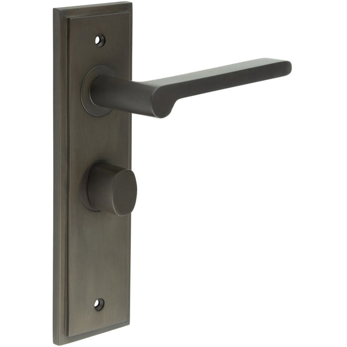 Stylish Dark Bronze Bathroom Door Handle with Backplate Turn Release Mechanism Solid Brass Interior Handle