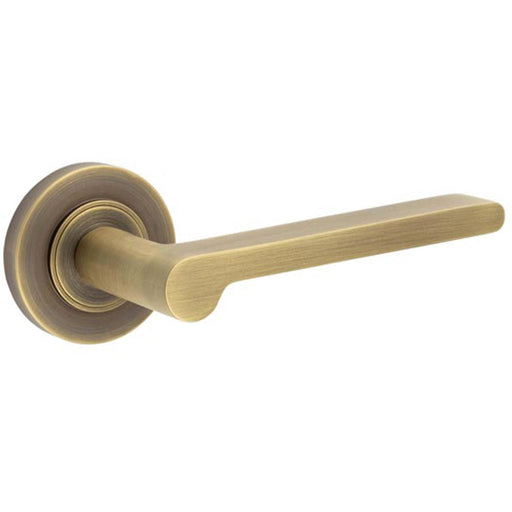Antique Brass Door Handle with Plain Rose Design Classic Elegance Solid Brass Interior Handle