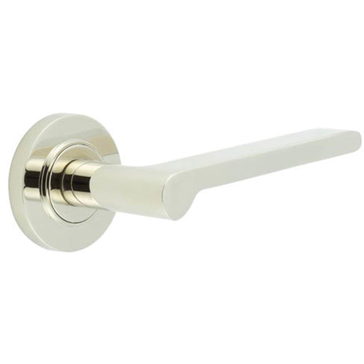 Polished Nickel Door Handle with Rose Design Modern Interiors Solid Brass Interior Handle