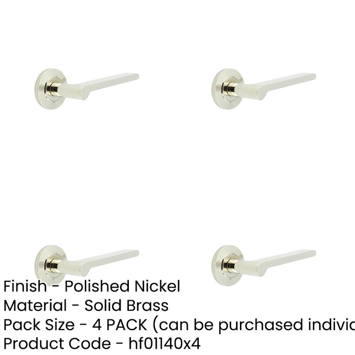 PACK Elegant Chamfered Rose Door Handle Polished Nickel Solid Brass Interior Handle-1