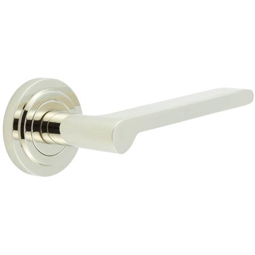 Elegant Polished Nickel Door Handle with Stepped Rose Design Solid Brass Interior Handle