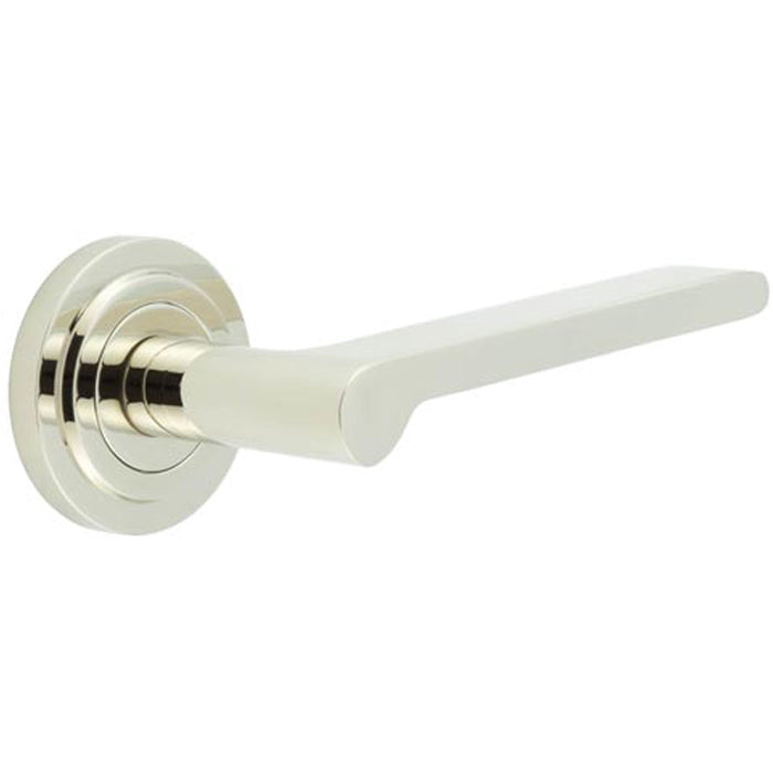 Elegant Polished Nickel Door Handle with Stepped Rose Design Solid Brass Interior Handle