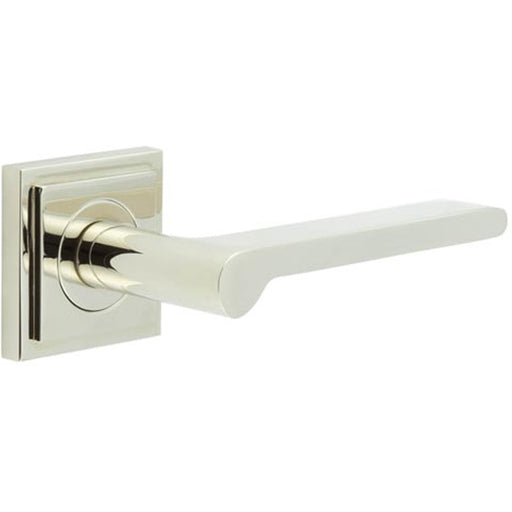 Luxury Polished Nickel Door Handle with Square Stepped Rose Solid Brass Interior Handle