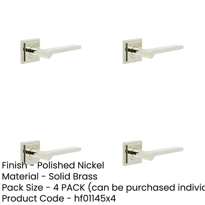 PACK Luxury Polished Nickel Door Handle with Square Stepped Rose Solid Brass Interior Handle-1