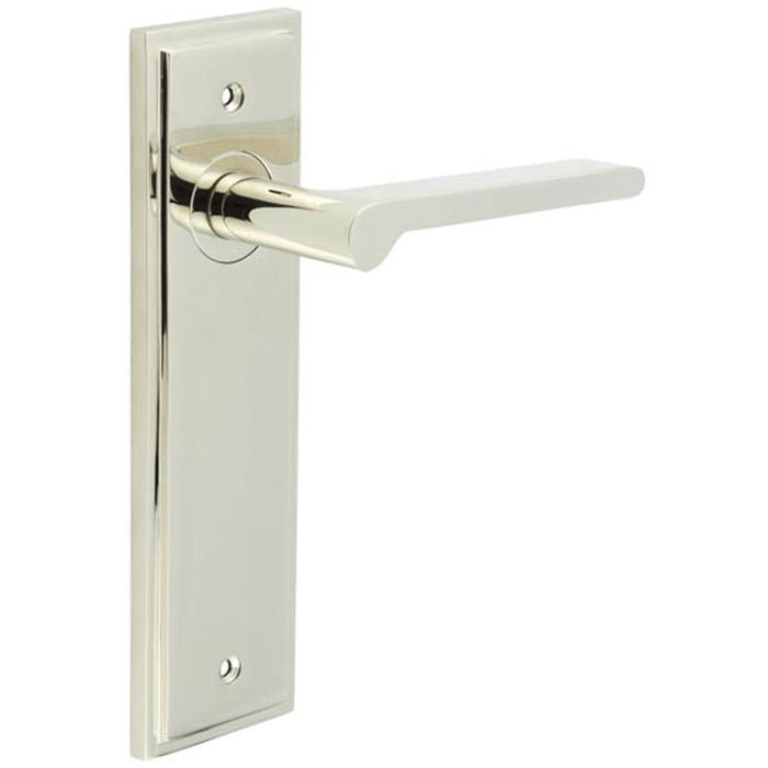 Polished Nickel Door Handle Latch with Elegant Backplate Design Solid Brass Interior Handle