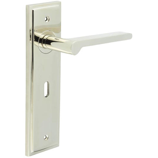 Premium Polished Nickel Door Handle Lock Backplate Solid Brass Interior Handle