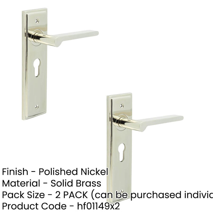 PACK Elegant Polished Nickel Door Handle with Euro Backplate Solid Brass Interior Handle (7)-1