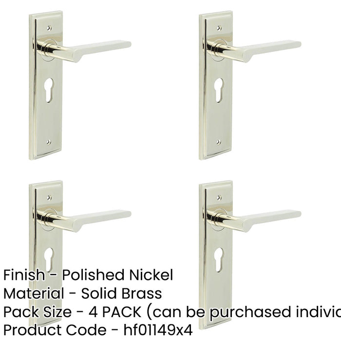 PACK Elegant Polished Nickel Door Handle with Euro Backplate Solid Brass Interior Handle (1)-1