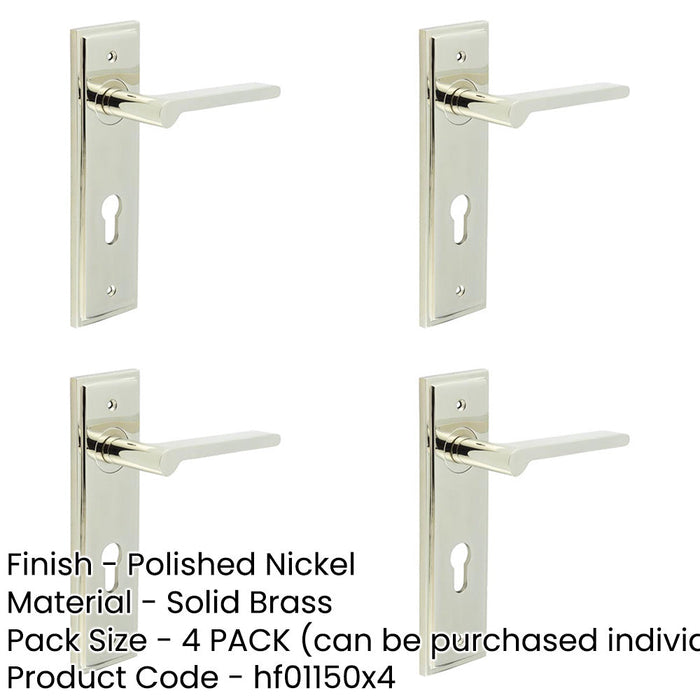 PACK Elegant Door Handle with Euro Backplate Polished Nickel Finish Solid Brass Interior Handle-1