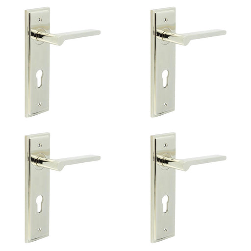 PACK Elegant Door Handle with Euro Backplate Polished Nickel Finish Solid Brass Interior Handle