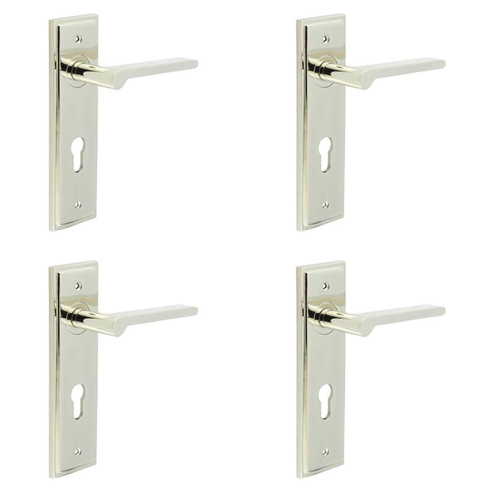 PACK Elegant Door Handle with Euro Backplate Polished Nickel Finish Solid Brass Interior Handle