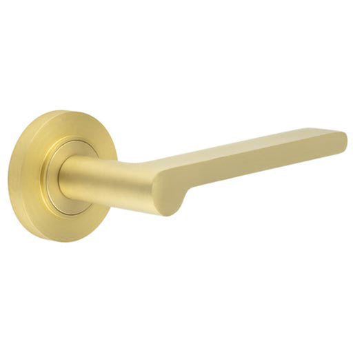 Elegant Satin Brass Door Handle with Plain Rose Design Solid Brass Interior Handle