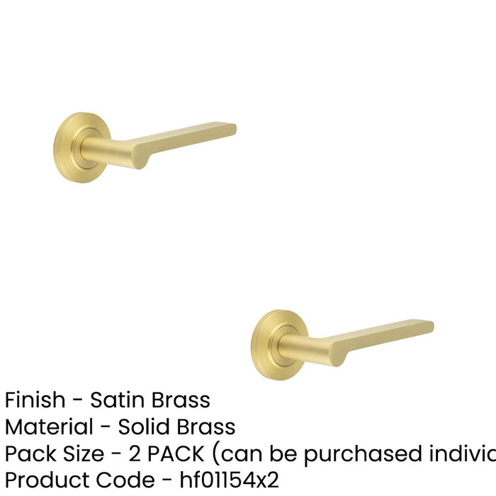 PACK Elegant Satin Brass Door Handle with Chamfered Rose Design Solid Brass Interior Handle (2)-1